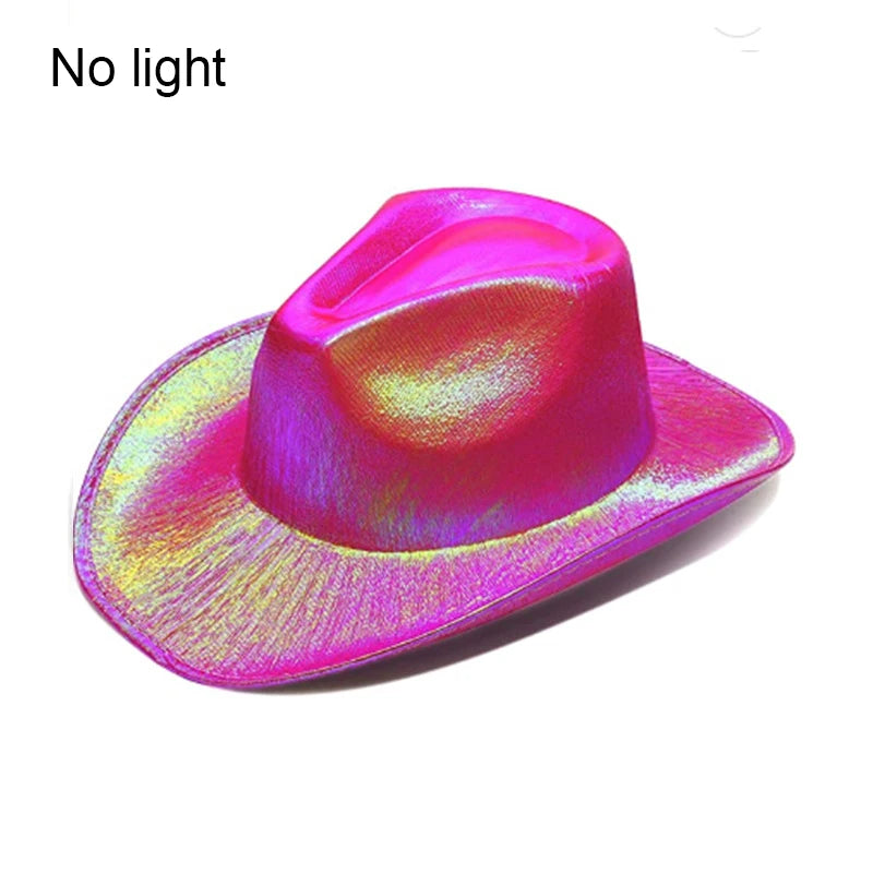 LED Western Cowboy Hat Cowgirl Hat Retro EL Wire Light Brim Jazz Top Hat Bride Cowboy Hat Cosplay Cowboy Costume For Women Men