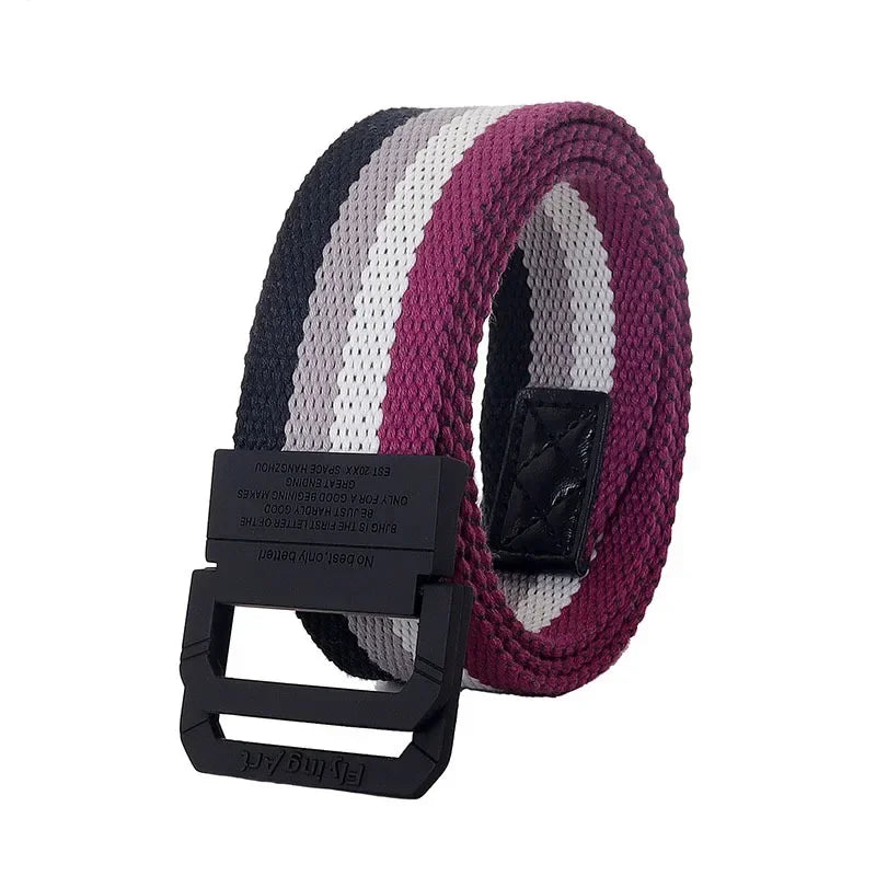 Unisex Canvas Belt Men Stripe Rainbow Metal Double Ring Buckle Jeans  Student - Belt Designer Belt for Women