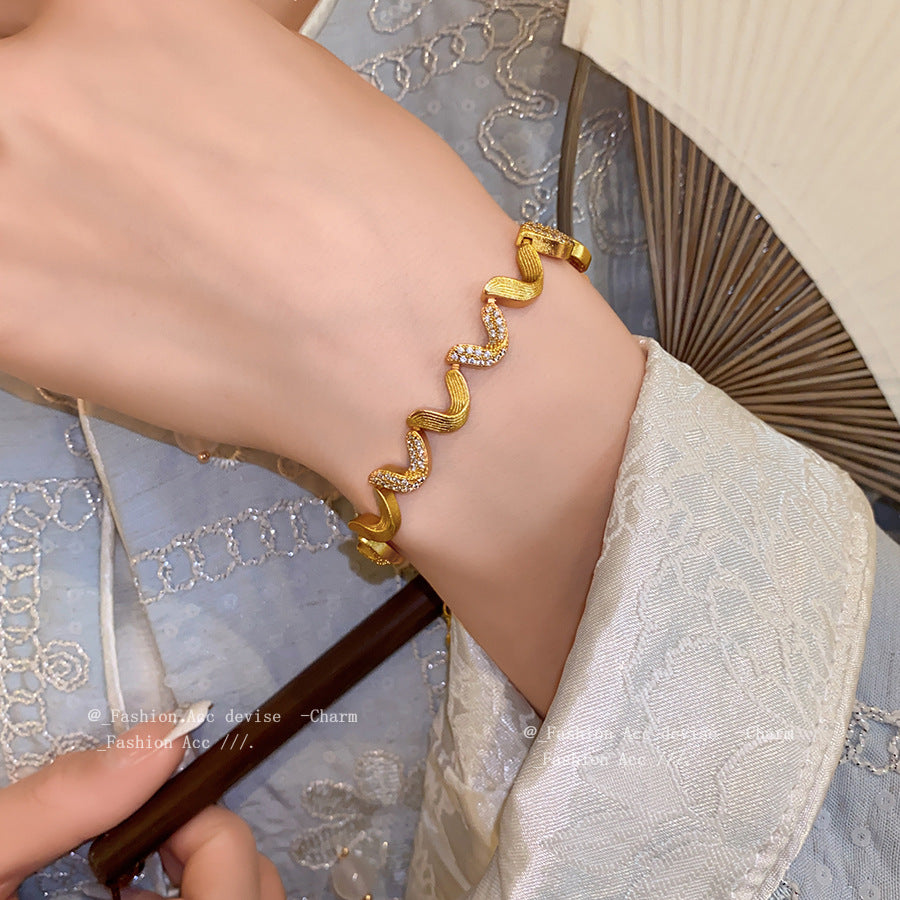 24k Real Gold Electroplated Diamond Wave Bracelet Light Luxury High Sense