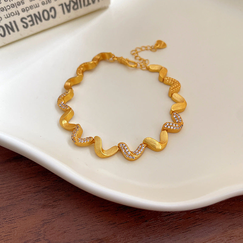 24k Real Gold Electroplated Diamond Wave Bracelet Light Luxury High Sense