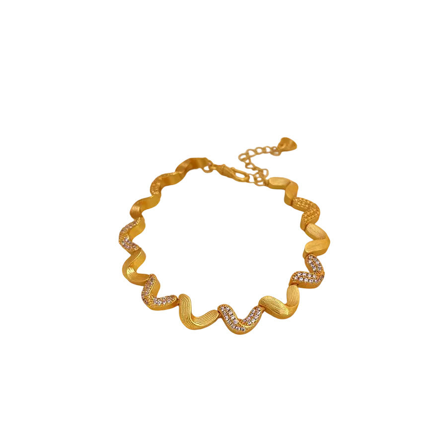 24k Real Gold Electroplated Diamond Wave Bracelet Light Luxury High Sense