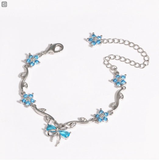 Copper Bracelet With Zirconia-Inlaid Heart-Shaped Flower And Butterfly Design