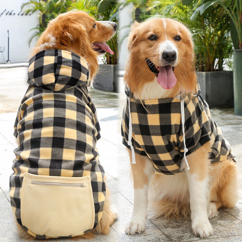 Plaid Zipper Pocket Dog Cat Pet Clothes Sweater
