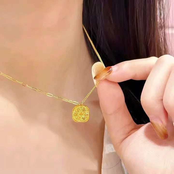 Sugar Cube Filigree Hollow Out Necklace Earrings And Ring Set Asymmetric Design