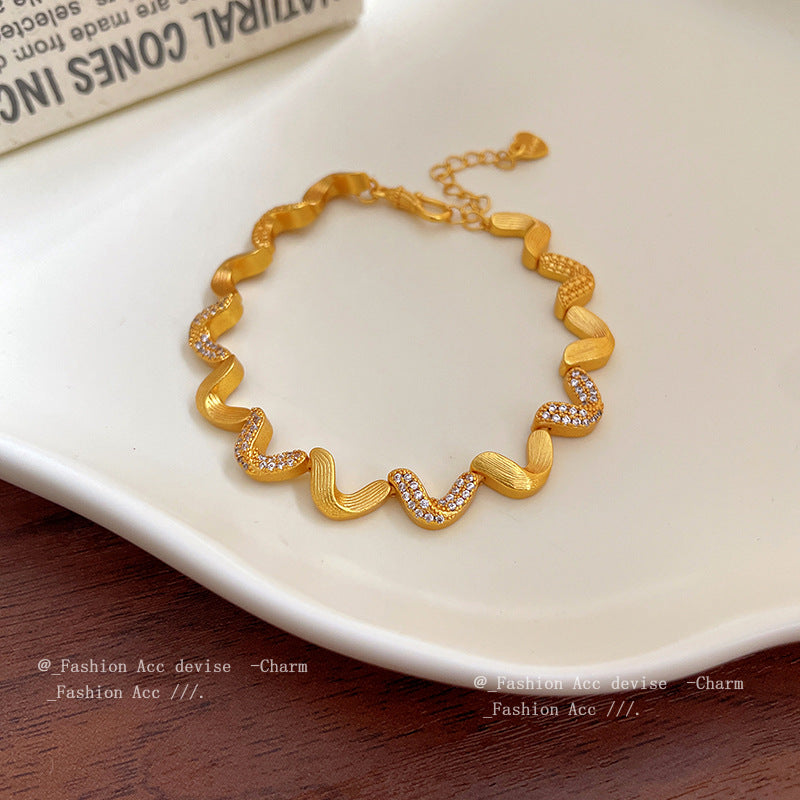 24k Real Gold Electroplated Diamond Wave Bracelet Light Luxury High Sense